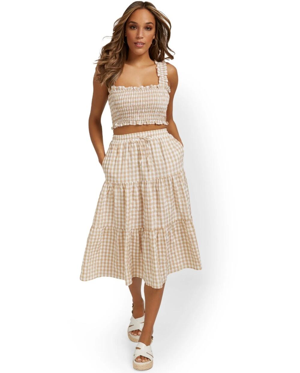 Lena Tiered Gingham Midi Skirt Women's Size small